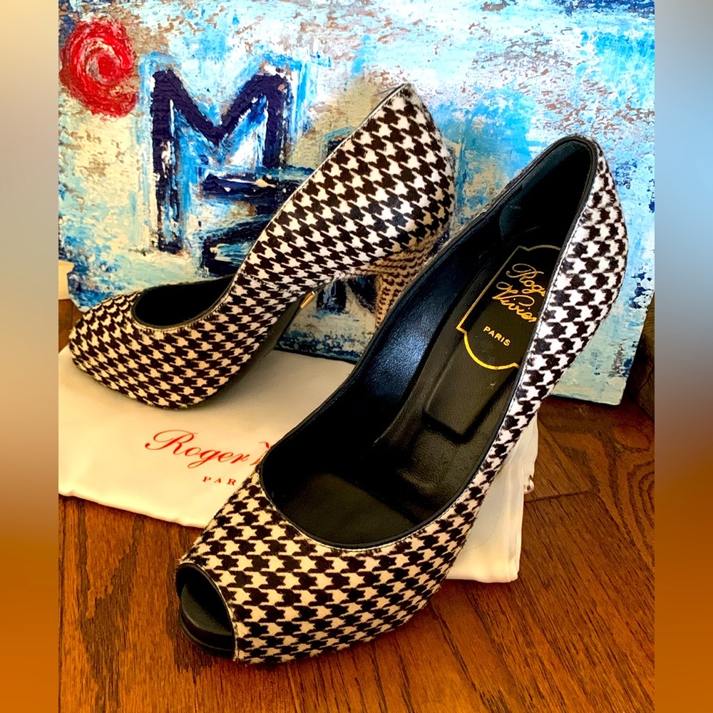 Roger Vivier Calf Hair Leather Houndstooth Stiletto Heels ๐ Hidden Platform - Picture 11 of 15